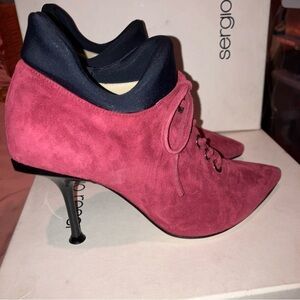 Sergio Rossi Deep Red  Suede Lace-Up Heels